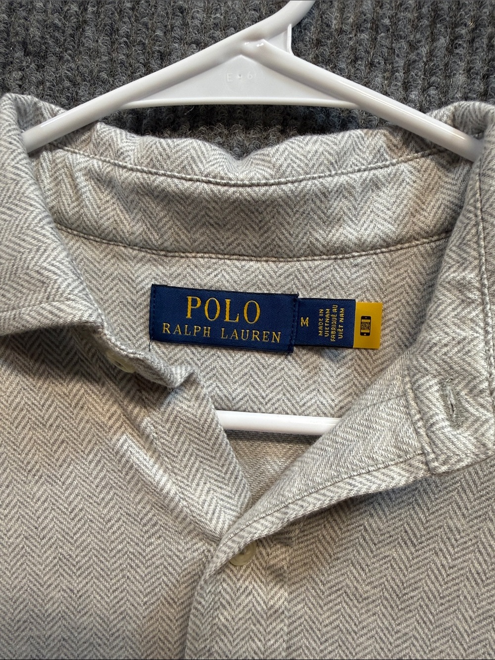 Polo by Ralph Lauren Men's Herringbone Button-Down Shirt - Light Gray Medium - Picture 2 of 10